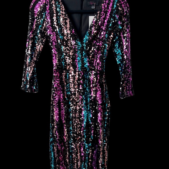 👗 NWT Midi DRESS | AQUA Sequin Faux Wrap COCKTAIL | Size XS & S | $60 +70%off! - Picture 2 of 8